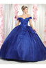 Off Shoulder Floral Quinceanera Ball Gown - ROYAL / 4