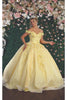 Off Shoulder Floral Quinceanera Ball Gown - YELLOW / 4