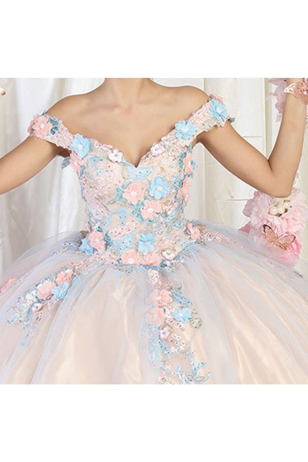 Layla K LK164 3D Floral Multicolor Quince Gown