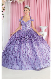 Layla K LK172 Cold Shoulder 3D Floral Ball Gown - LILAC / 4
