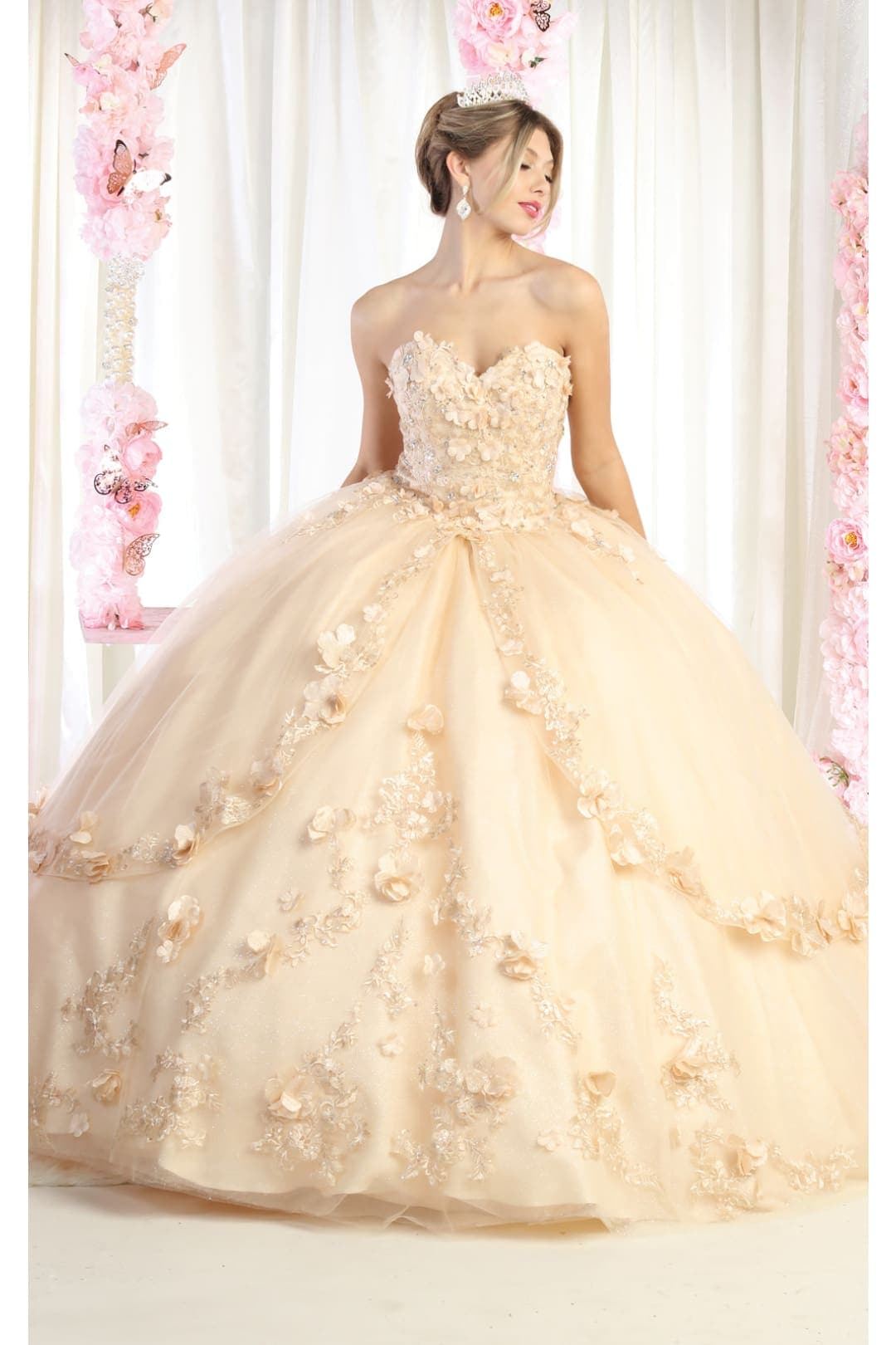 champagne sweet 16 dress Champagne Quinceanera Dresses Tulle Ruffles Ball Gown Sweet 16 Party D   Hebebridal