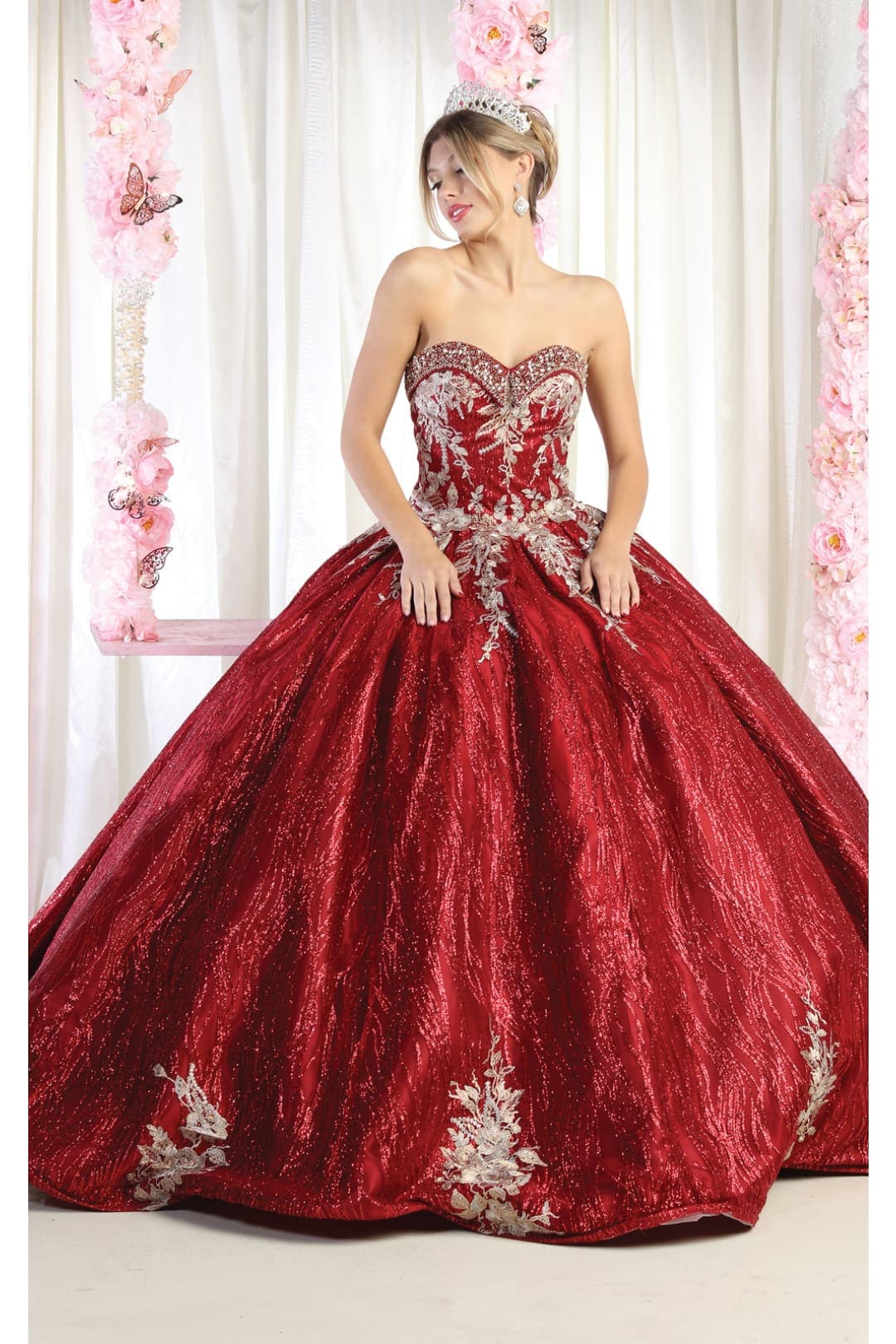 Burgundy And Gold Quinceanera Dress Ball Gown by LK179 BURGUNDY/GOLD