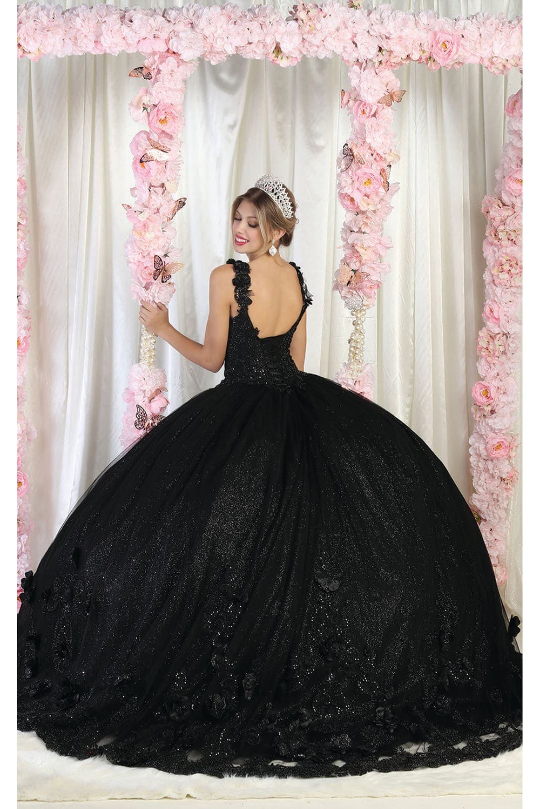 black sweet 16 dresses Black Quinceanera Dresses Ruffles Beaded Glitter Floral Sweet 15 16 Ball  Gowns