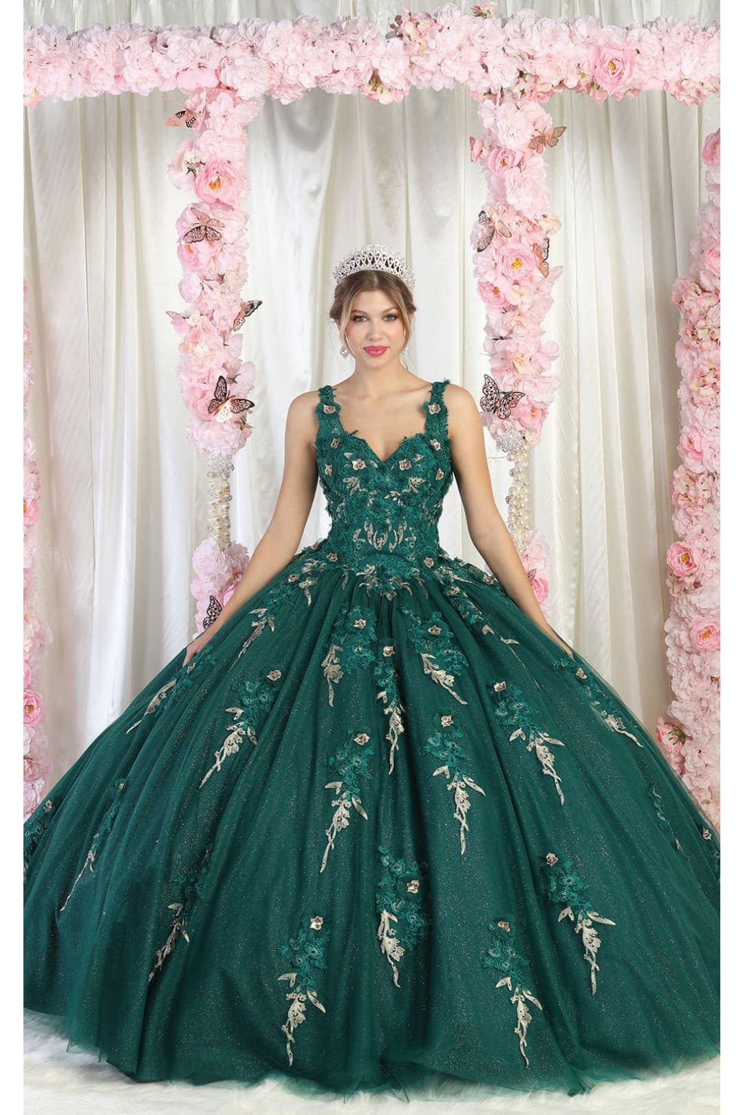 Layla K LK181 Embroidered Sleeveless Ball Gown - HUNTER GREEN / 4