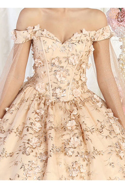 Layla K LK184 Cape Floral Quinceanera Ball Gown