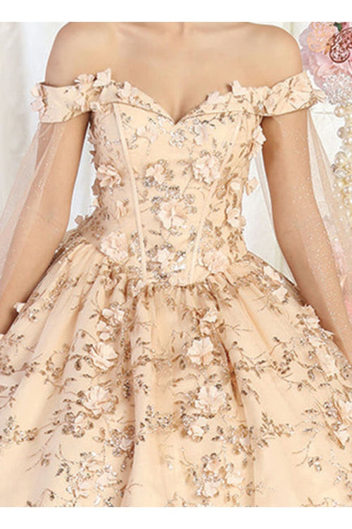 Layla K LK184 Cape Floral Quinceanera Ball Gown