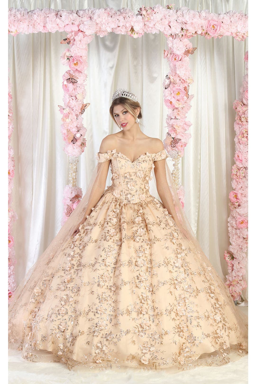 Layla K Off Shoulder Floral Quince Ball Gown LK184 | FormalDressShops