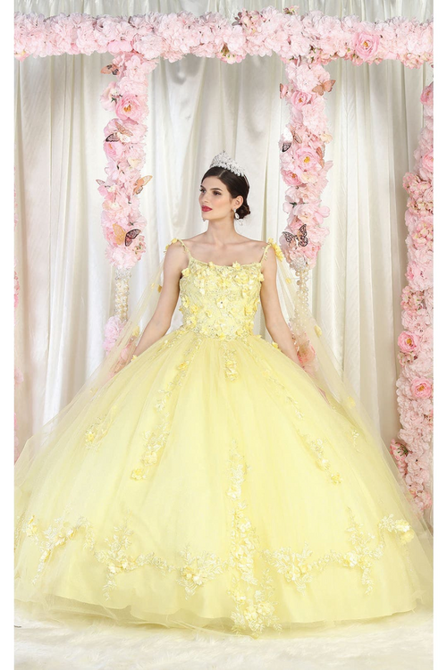 Layla K LK185 Side Cape Sleeve Quince Gown