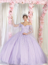 Layla K LK187 Floral Corset Quinceanera Ball Gown with Detachable Sleeves