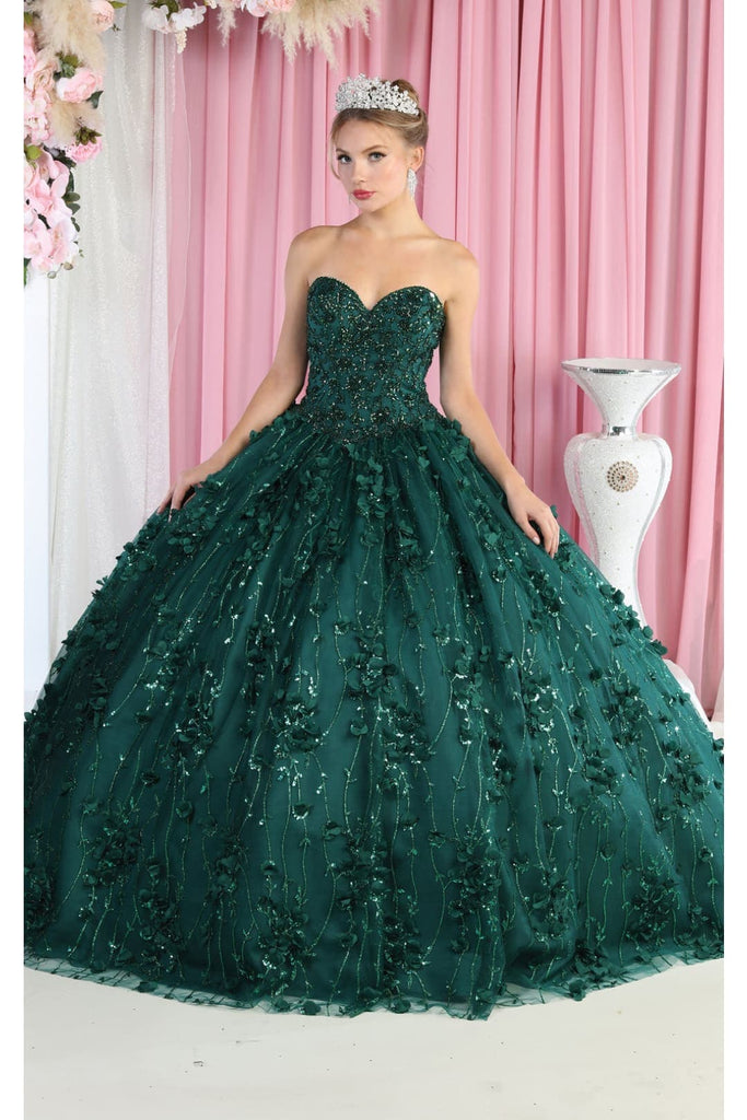 Layla K LK190 3D Floral Applique Ball Gown - HUNTER GREEN / 4