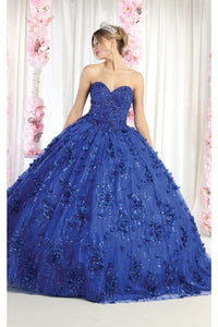 Layla K LK190 3D Floral Strapless Corset Quinceanera Ball Gown - ROYAL BLUE / 4