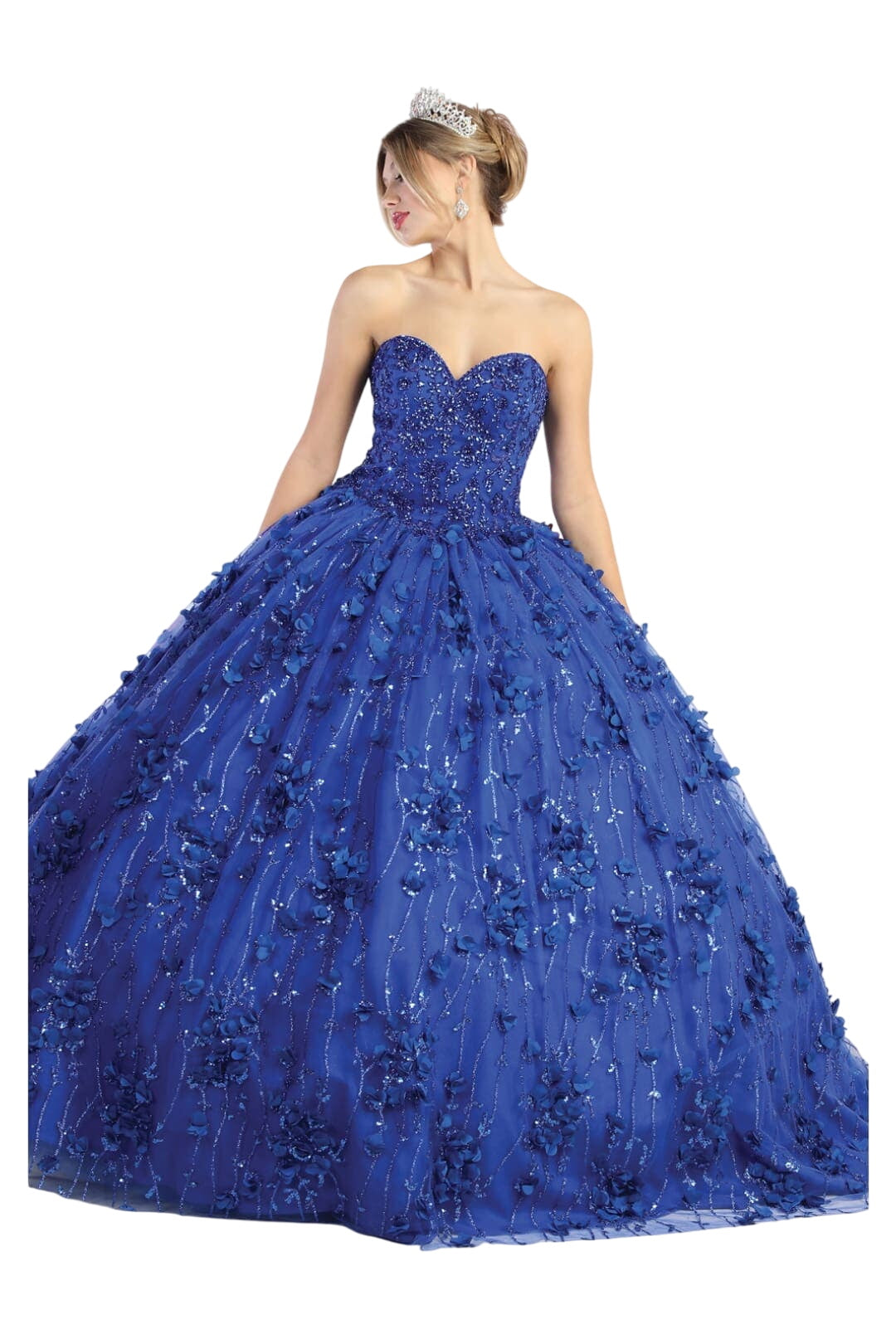 Layla K LK190 3D Floral Strapless Corset Quinceanera Ball Gown - ROYAL BLUE / 4