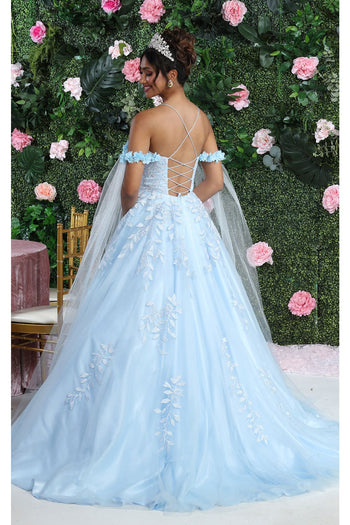 Layla K LK191 Strappy Back Cape Sleeves Beauty Pageant Ball Gown - Dress