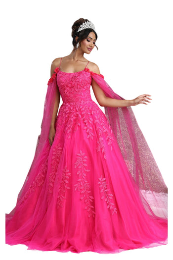 Layla K LK191 Strappy Back Cape Sleeves Beauty Pageant Ball Gown - Dress