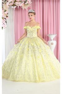 Layla K LK192 Floral Off Shoulder Ball Gown - YELLOW / 4