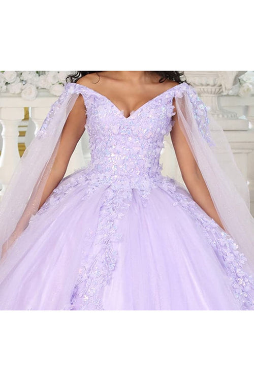 Layla K LK193 3D Floral Applique Cape Sleeves Corset Quince Ball Gown