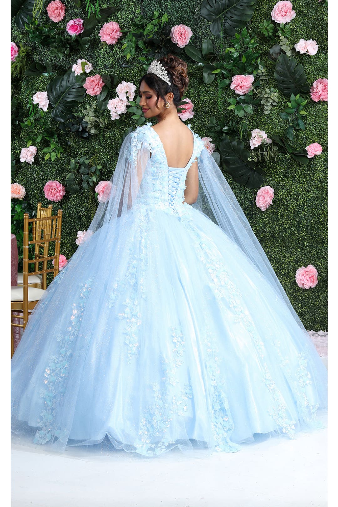 パーティードレス Blue Silk Ball Cape Gown Cinderella Quinceanera Dresses with Cape Beading Party Ball