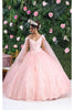 Layla K LK193 3D Floral Applique Cape Sleeves Corset Quince Ball Gown - ROSE GOLD / 4