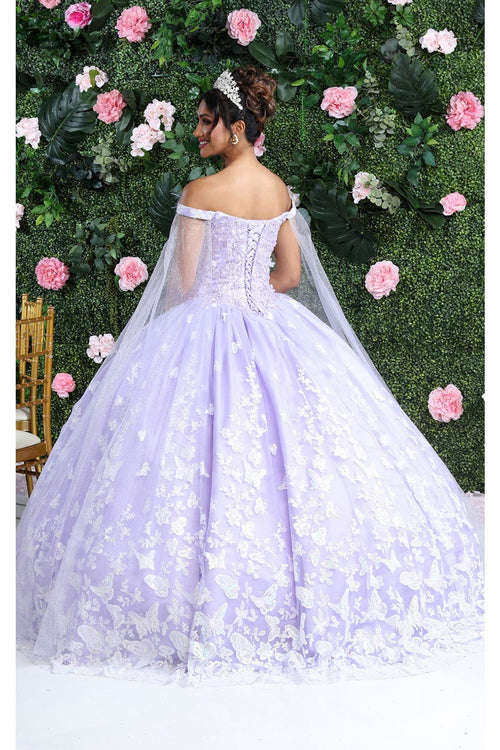 Layla K LK197 Glitter Buterfly Applique Cape Sleeves Quinceanera Gown - Dress