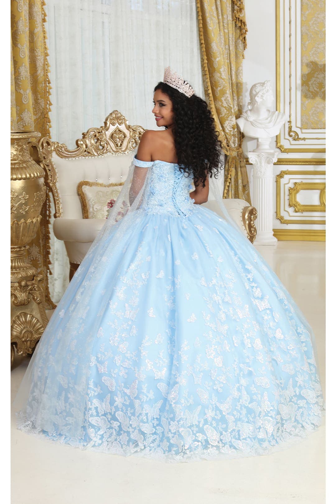 Layla K LK197 Glitter Buterfly Applique Cape Sleeves Quinceanera Gown - Dress