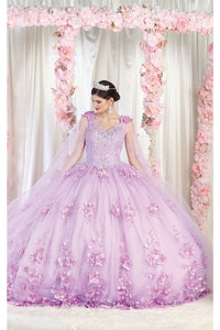 Layla K LK199 Mesh Cape Sleeves Quincecanera Gown - LILAC / 4