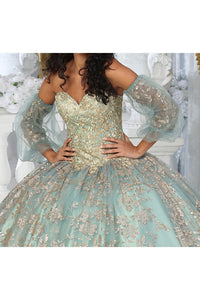 Layla K LK200 Detachable Puff Sleeves Sweetheart Glitter Quince Gown - Dress
