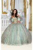 Layla K LK200 Detachable Puff Sleeves Sweetheart Glitter Quince Gown - SAGE/GOLD / 4 - Dress