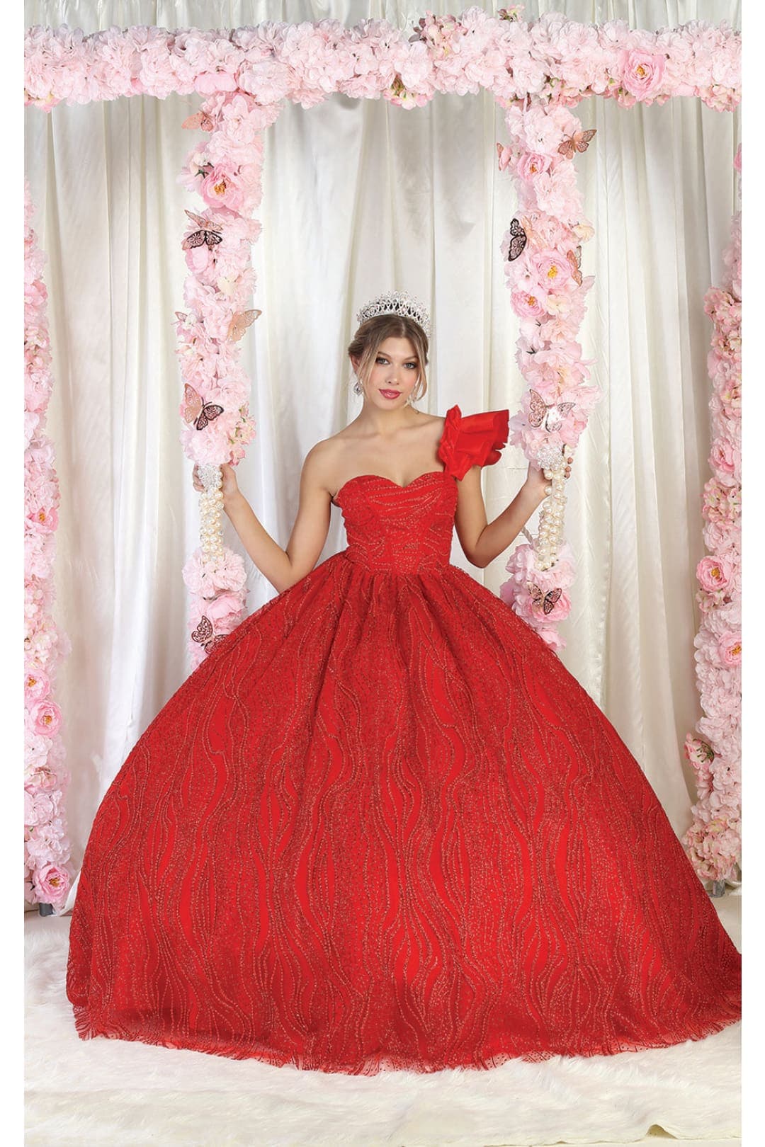 Layla K LK203 One Shoulder Quince Ball Gown - RED / 4