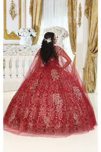 Layla K LK204 Detachable Cape Glitter 3D Floral Applique Quince Gown