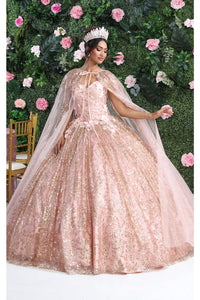 Layla K LK204 Detachable Cape Glitter 3D Floral Applique Quince Gown - ROSE GOLD / 4