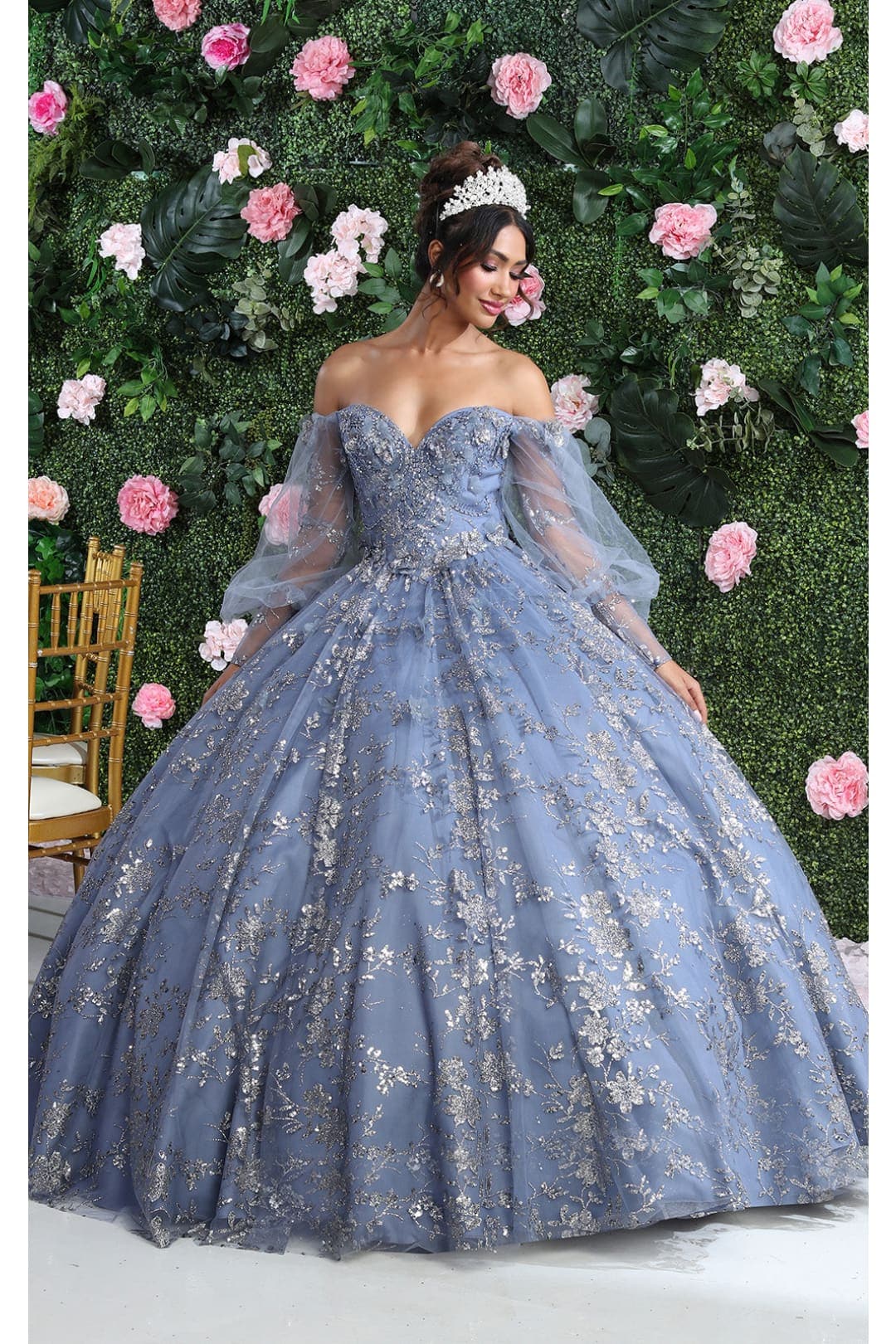 LA Merchandise LA206 Off Shoulder Puff Sleeves Quinceanera Ball Gown - DUSTY BLUE / 4 - Dress