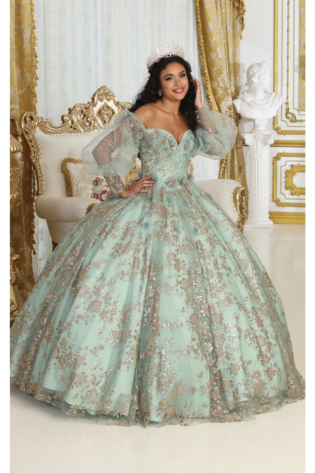 sage and gold dress Sweet 16 Birthday Party in Sage/Gold Style LK206 Ball Gown floor_length_dress ZARA NWT Green Floral Color:Yellow&Purple This olive quinceañera dress