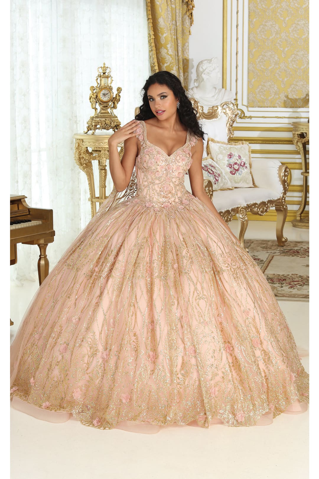 Layla K LK207 Detachable Cape Corset Rose Gold Quinceanera Dress