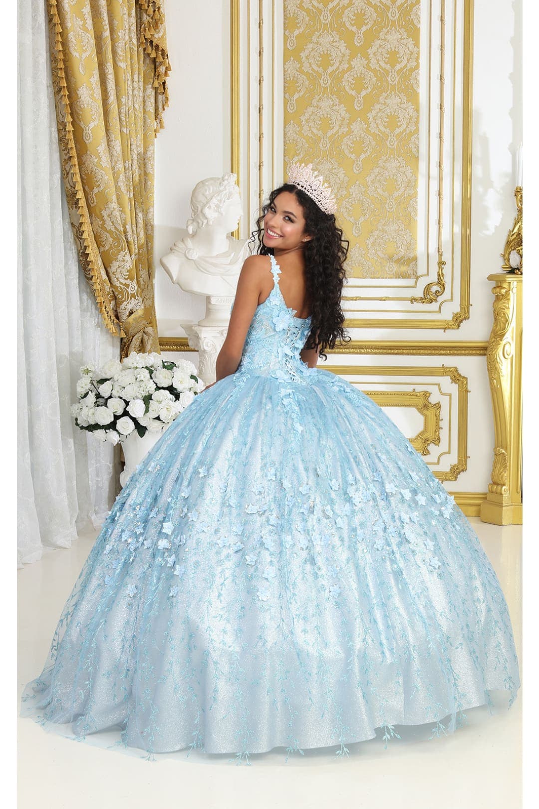 BABY BLUE Layla K LK208 Sleeveless 3D Floral Glitter Corset