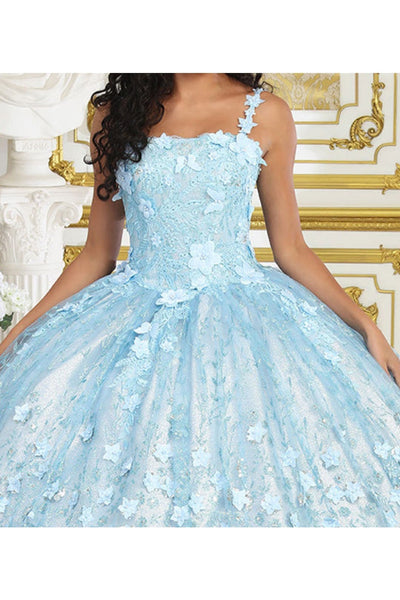 Layla K LK208 Sleeveless 3D Floral Glitter Corset Back Quince Ball Gown