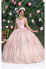 Layla K LK208 Sleeveless 3D Floral Glitter Corset Back Quince Ball Gown - ROSE GOLD / 4