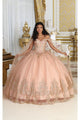 Layla K LK211 Corset Back Cape Sleeves Glitter 3D Floral Ball Gown - Dress