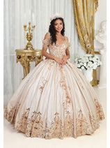 Rose Gold Quinceanera Dress Ball Gown Beaded and Plus Size by LK213