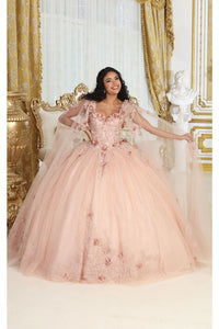 La Merchandise LA214 Cape Sleeves Glitter Corset Quinceanera Gown - ROSE GOLD / 4 - Dress