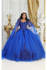 La Merchandise LA214 Cape Sleeves Glitter Corset Quinceanera Gown - ROYAL BLUE / 4 - Dress