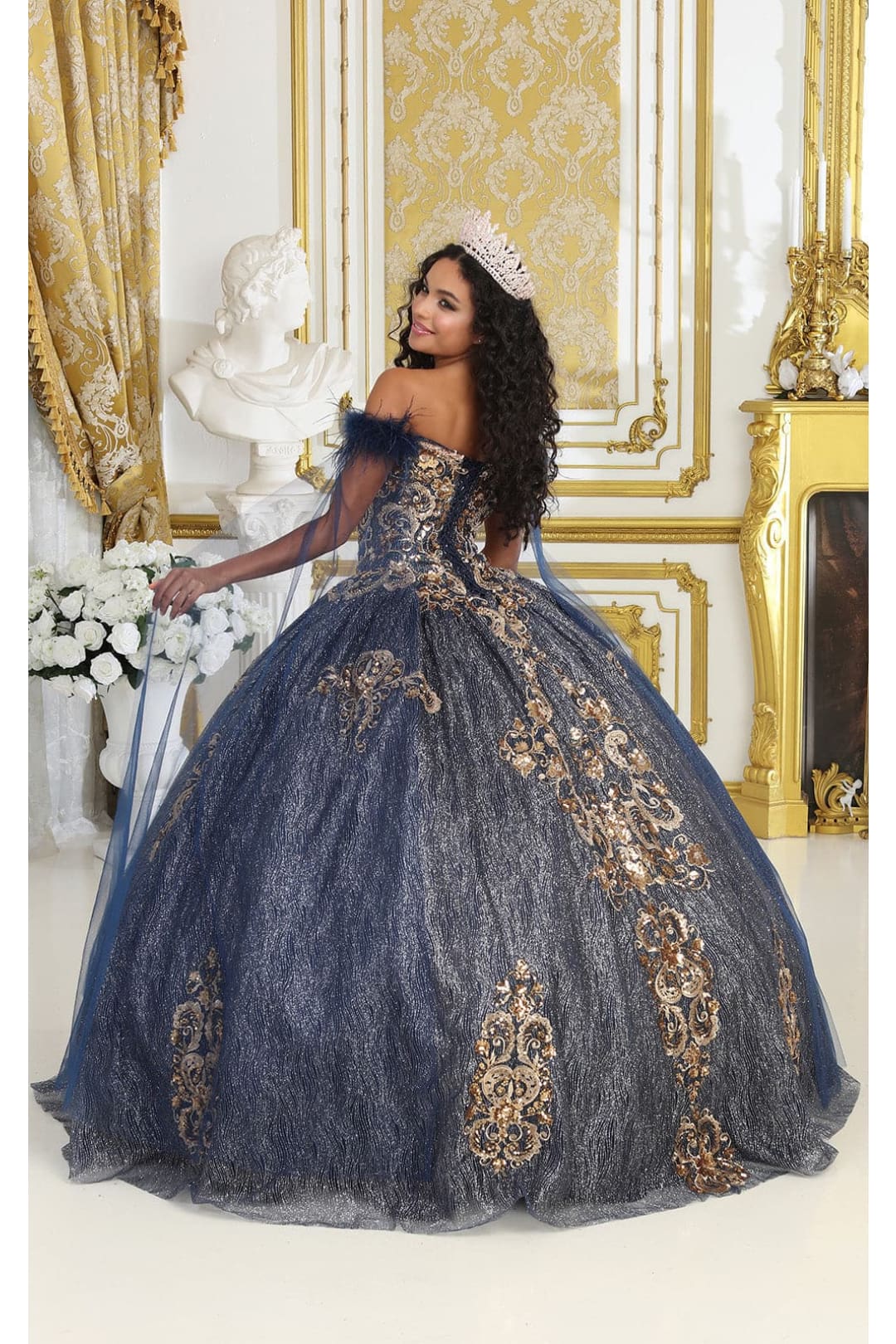 Layla K LK216 Sweethearth Cape Sleeves Feathers Corset Back Ball Gown