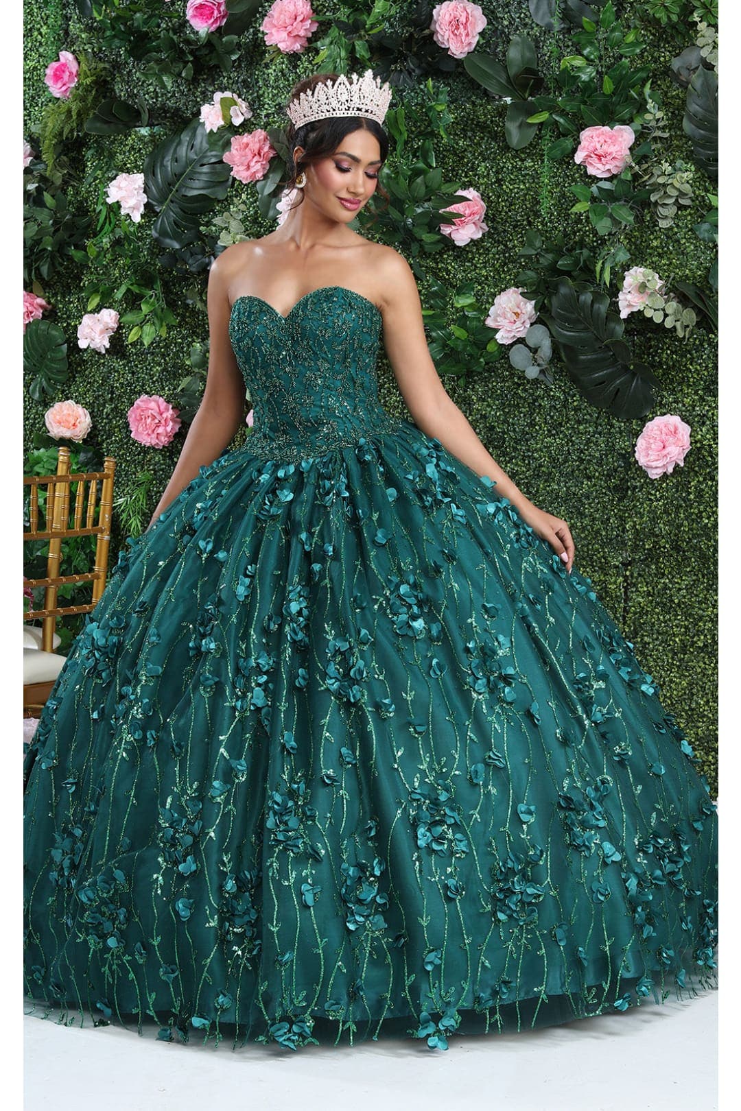 Layla K LK217 Sweetheart 3D Floral Corset Quinceanera Ball Gown - HUNTER GREEN / 4 - Dress