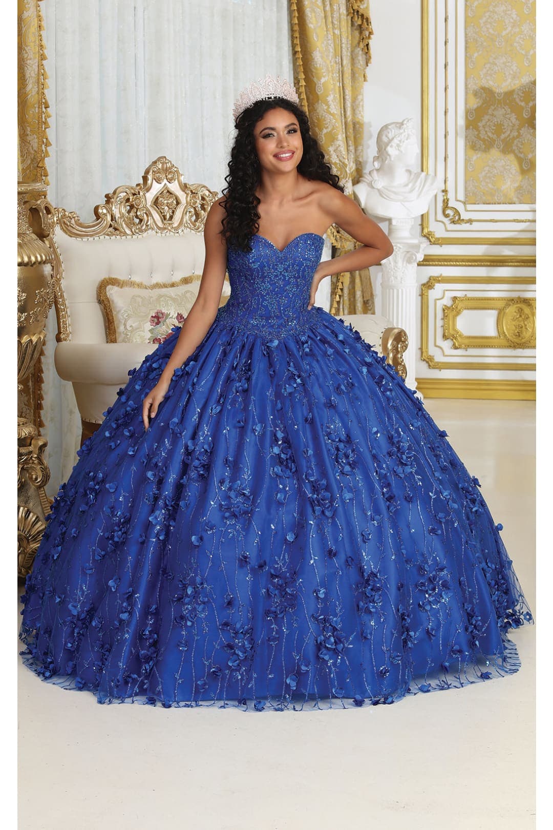 Layla K LK217 Sweetheart 3D Floral Corset Quinceanera Ball Gown - ROYAL BLUE / 4 - Dress