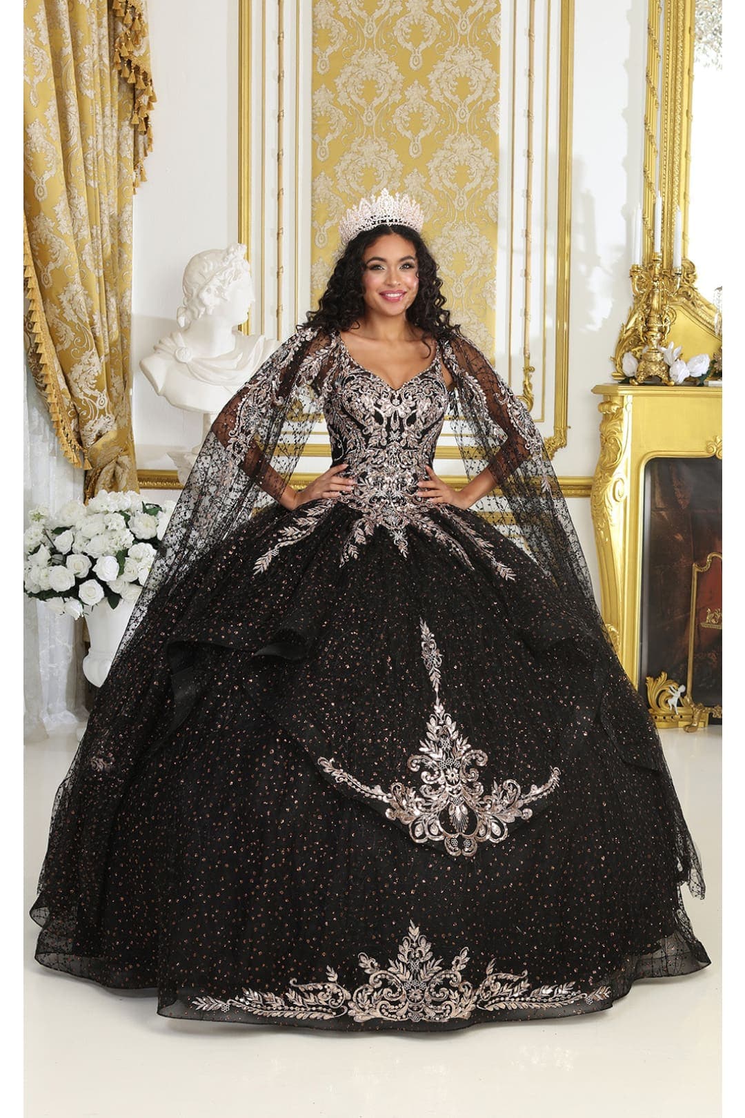 Black And Gold Quinceanera Dresses Glitter Ball Gown Layla K LK218 BLACK