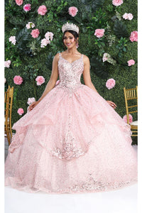 Layla K LK218 Detachable Cape Sleeves Glitter Corset Quinceanera Ball Gown - Dress