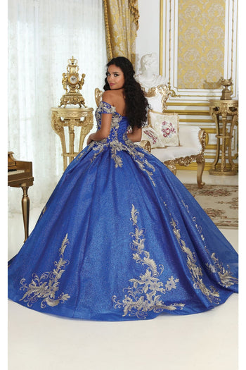 Layla K LK219 Off Shoulder Corset Back Embroidery Quince Gown - Dress