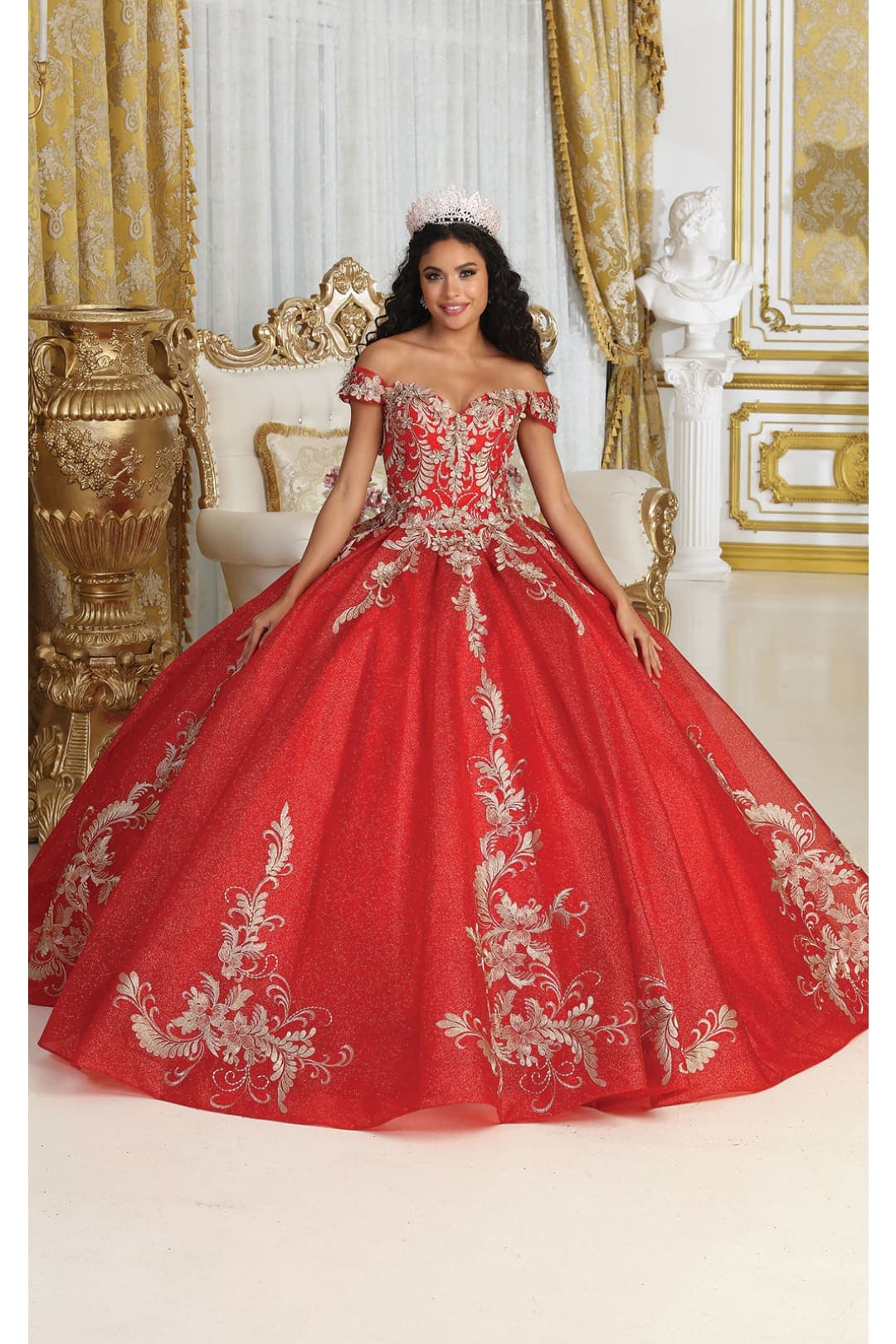 Layla K LK219 Off Shoulder Corset Back Embroidery Quince Gown - Dress