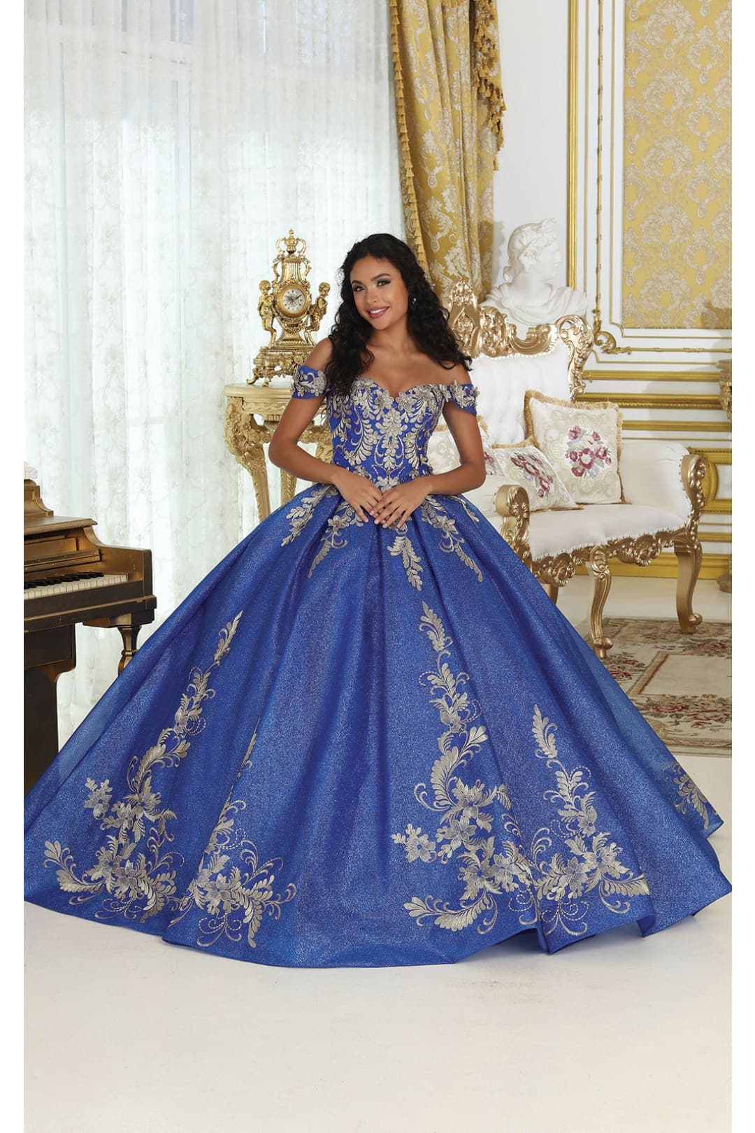 Layla K LK219 Off Shoulder Corset Back Embroidery Quince Gown - Dress