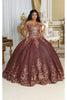 Layla K LK220 Off Shoulder Sparkling Lace Up Quinceanera Ball Gown - BURGUNDY / 4 - Dress