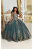 Layla K LK220 Off Shoulder Sparkling Lace Up Quinceanera Ball Gown - HUNTER GREEN / 4 - Dress